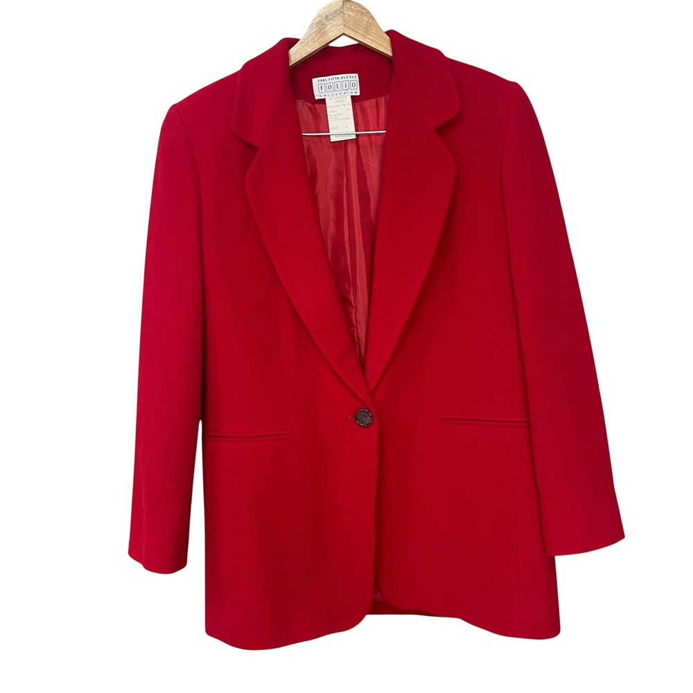 Vintage Saks Fifth Avenue Wool Blazer Nylon Cashmere Red Folio Collection Women